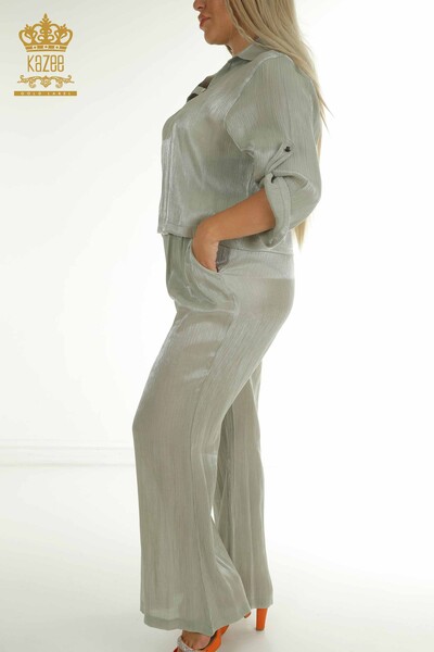 Wholesale Women's Two-piece Suit Polo Neck Gray - 2407-4522 | A - Thumbnail