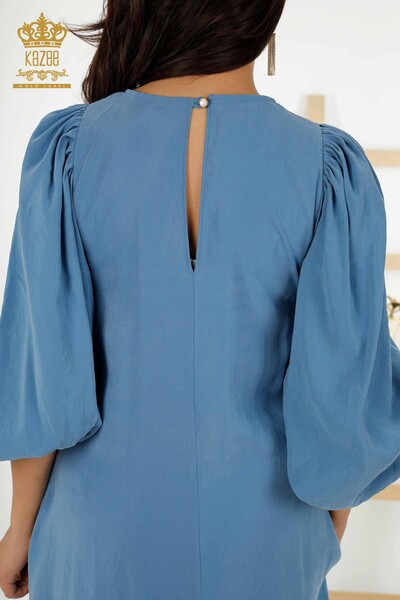 Wholesale Women's Dress Balloon Sleeve Blue - 20329 | KAZEE - Thumbnail