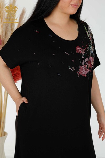 Wholesale Women's Dress Bird Pattern Black - 7735 | KAZEE - Thumbnail (2)