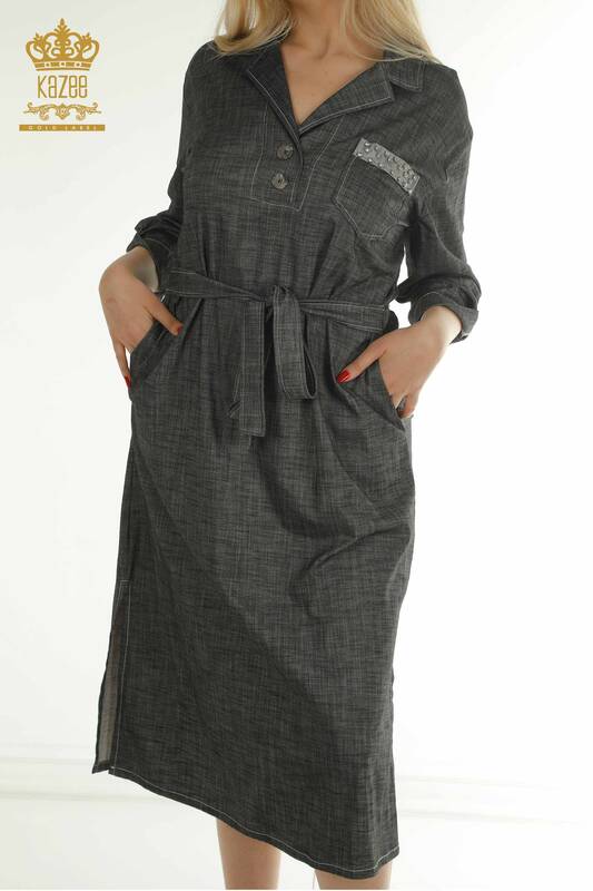 Wholesale Women's Dress Button Detailed Anthracite - 2403-5037 | M&T
