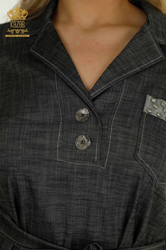 Wholesale Women's Dress Button Detailed Anthracite - 2403-5037 | M&T