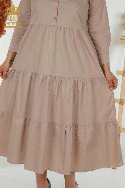 Wholesale Women's Dress Button Detailed Beige - 20261 | KAZEE - Thumbnail