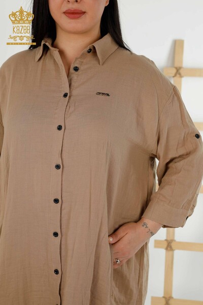 Wholesale Women's Dress - Button Detailed - Beige - 20405 | KAZEE - Thumbnail (2)