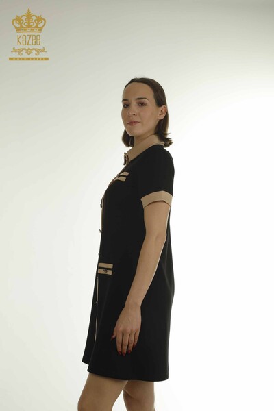 Kazee - Wholesale Women's Dress Button Detailed Black Camel - 17701 | KAZEE (1)