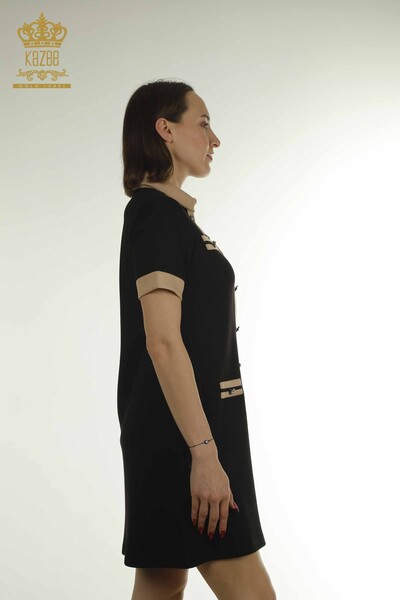 Wholesale Women's Dress Button Detailed Black Camel - 17701 | KAZEE - Thumbnail (2)