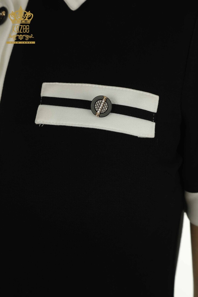 Wholesale Women's Dress Button Detailed Black and White - 17701 | KAZEE - 7