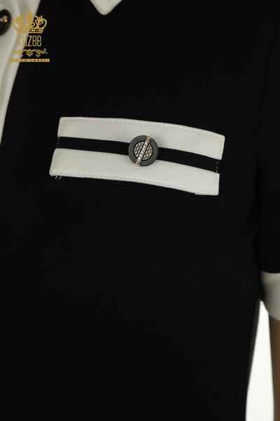 Wholesale Women's Dress Button Detailed Black and White - 17701 | KAZEE - 7