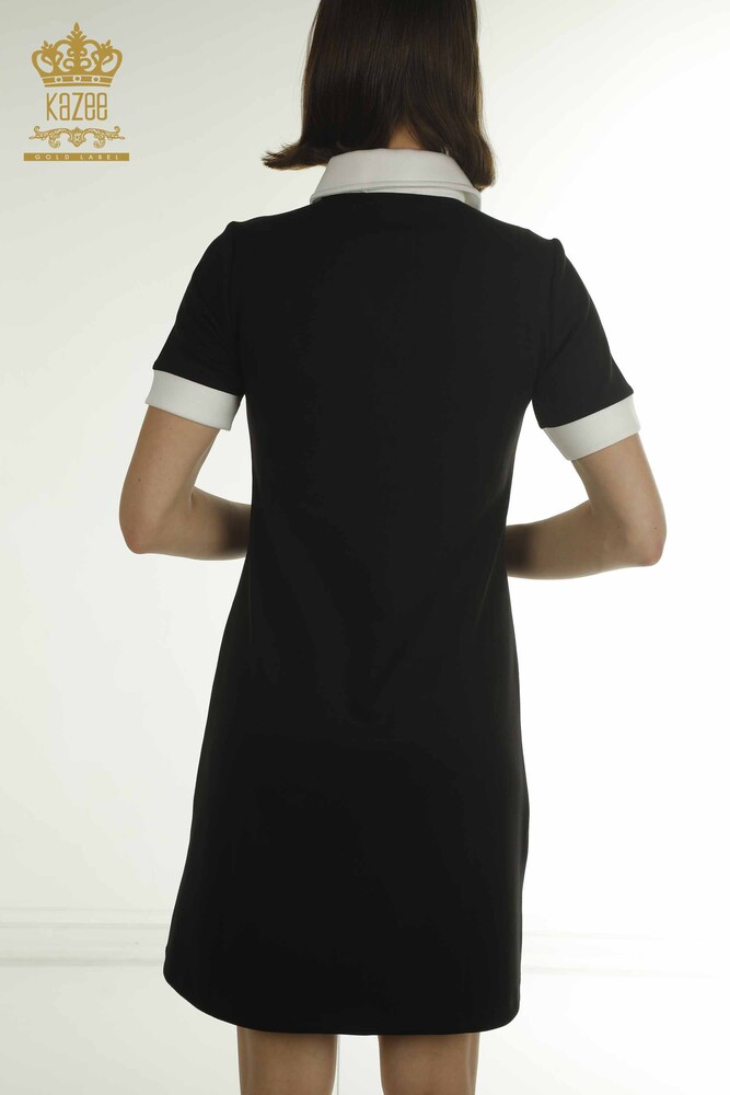 Wholesale Women's Dress Button Detailed Black and White - 17701 | KAZEE - 9