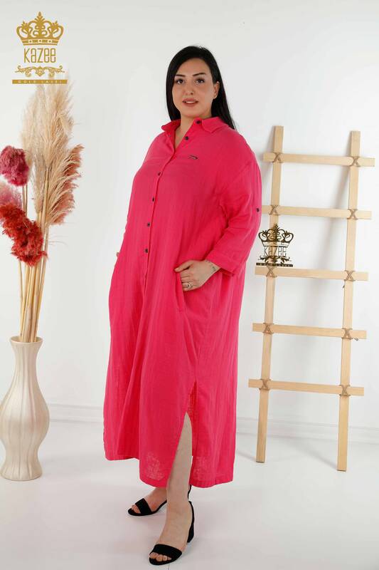 Wholesale Women's Dress - Button Detailed - Fuchsia - 20405 | KAZEE