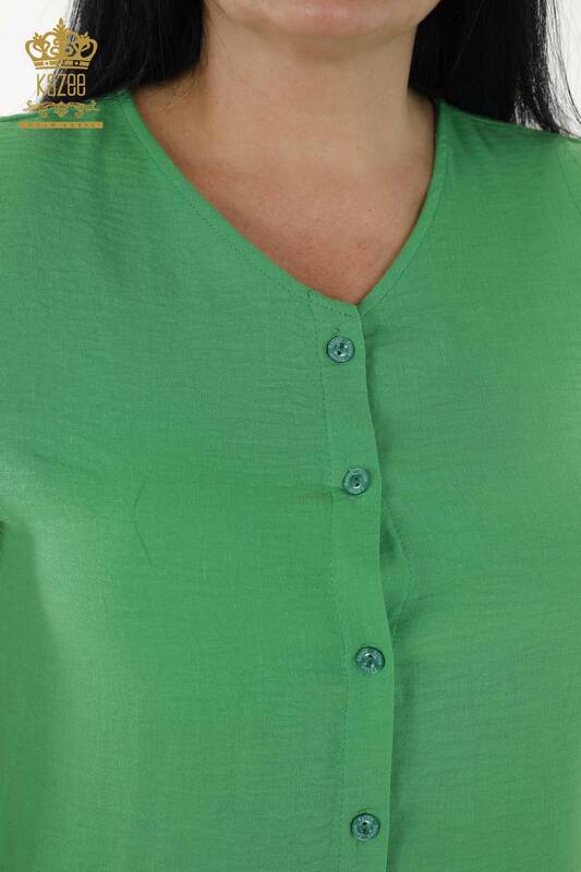 Wholesale Women's Dress - Button Detailed - Green - 20383 | KAZEE