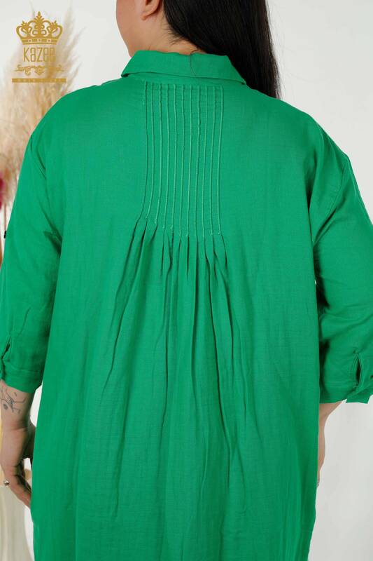 Wholesale Women's Dress - Button Detailed - Green - 20405 | KAZEE