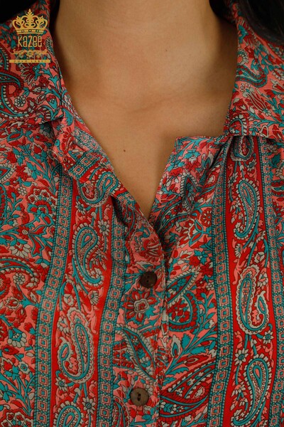 Wholesale Women's Dress Button Detailed Red - 2404-Style-32 | D - Thumbnail