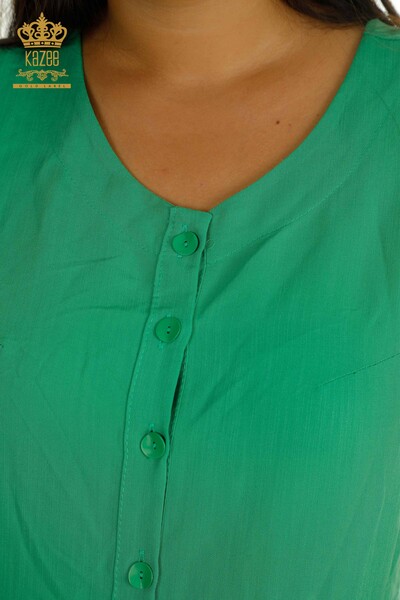 Wholesale Women's Dress - Buttoned - Green - 2405-10139 | T - Thumbnail