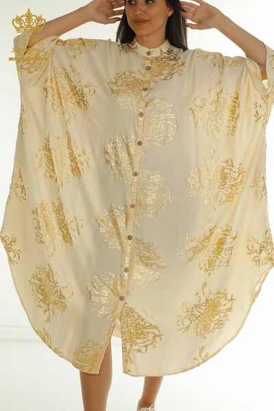 Wholesale Women's Dress Buttoned Beige - 2402-236010 | S&M - Thumbnail