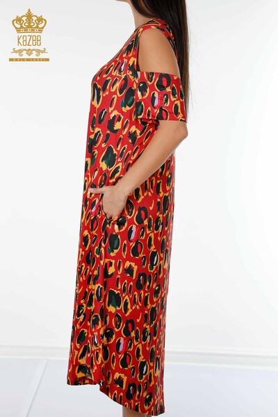Wholesale Women's Dress Colorful Leopard Pattern Red - 77794 | KAZEE - Thumbnail