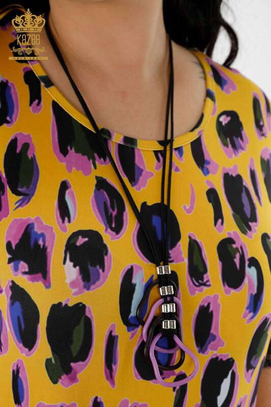 Wholesale Women's Dress Colored Leopard Patterned Saffron - 77794 | KAZEE