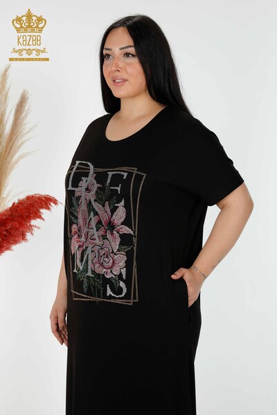Kazee - Wholesale Women's Dress Colored Stone Embroidered Black - 7731 | KAZEE (1)