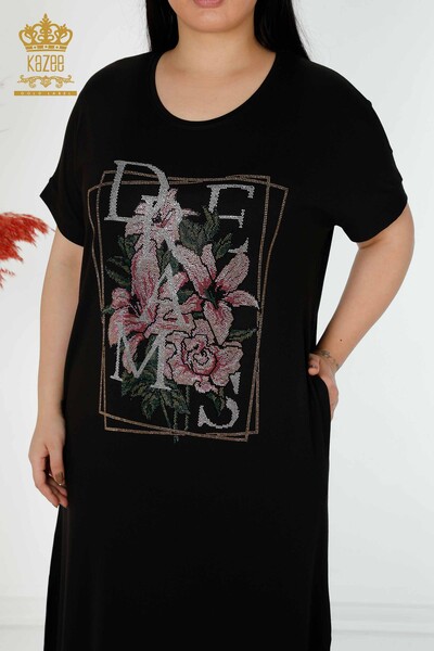 Wholesale Women's Dress Colored Stone Embroidered Black - 7731 | KAZEE - Thumbnail (2)