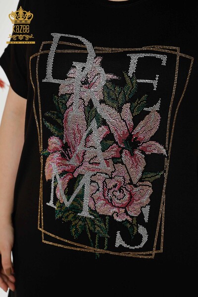 Wholesale Women's Dress Colored Stone Embroidered Black - 7731 | KAZEE - Thumbnail