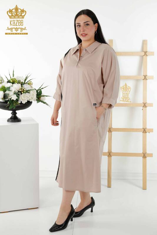 Wholesale Women's Dress - Color Striped - Beige - 20380 | KAZEE