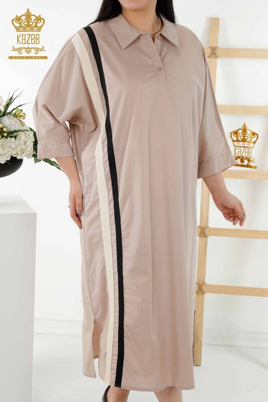 Wholesale Women's Dress - Color Striped - Beige - 20380 | KAZEE