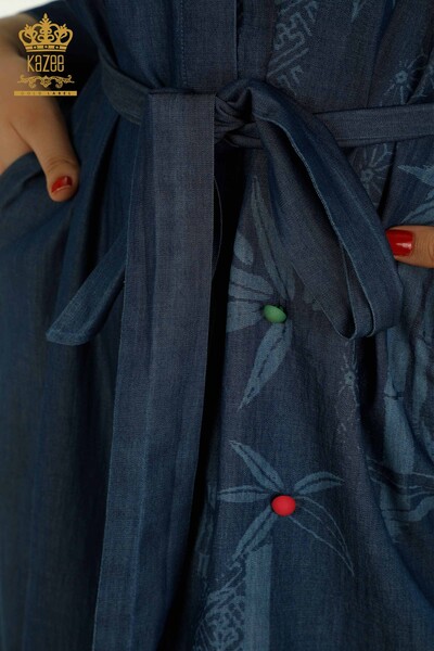 Wholesale Women's Dresses Floral Patterned Navy Blue - 2403-5053 | M&T - Thumbnail