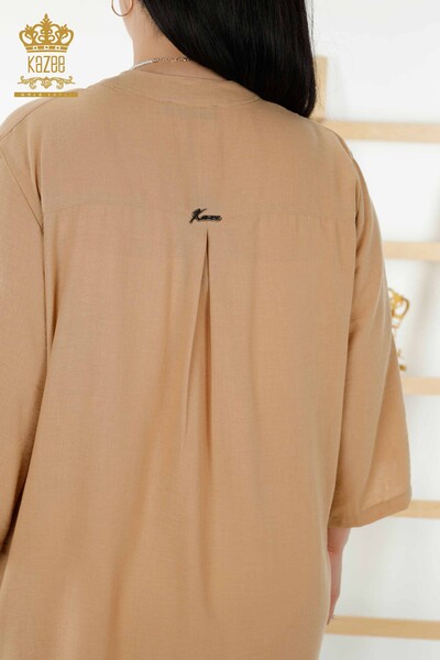 Wholesale Women's Dress - Half Button Detailed - Beige - 20384 | KAZEE - 8