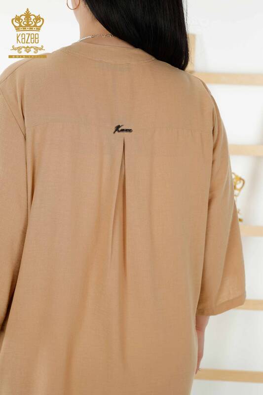 Wholesale Women's Dress - Half Button Detailed - Beige - 20384 | KAZEE