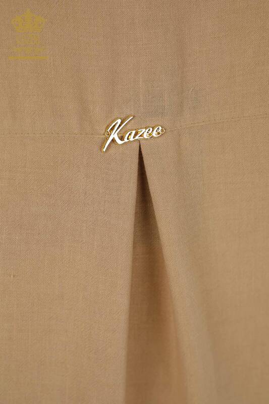 Wholesale Women's Dress - Half Button Detailed - Beige - 20385 | KAZEE