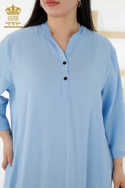 Wholesale Women's Dress - Half Button Detailed - Blue - 20384 | KAZEE - 3