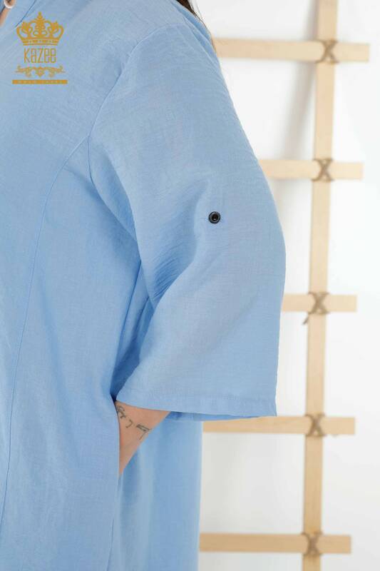 Wholesale Women's Dress - Half Button Detailed - Blue - 20384 | KAZEE
