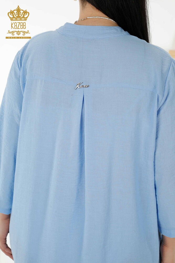 Wholesale Women's Dress - Half Button Detailed - Blue - 20384 | KAZEE - 8