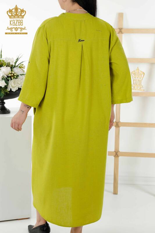 Wholesale Women's Dress - Half Button Detailed - Green - 20384 | KAZEE