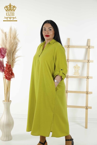 Wholesale Women's Dress - Half Button Detailed - Green - 20385 | KAZEE - Thumbnail