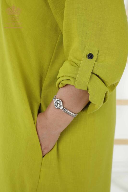 Wholesale Women's Dress - Half Button Detailed - Green - 20385 | KAZEE