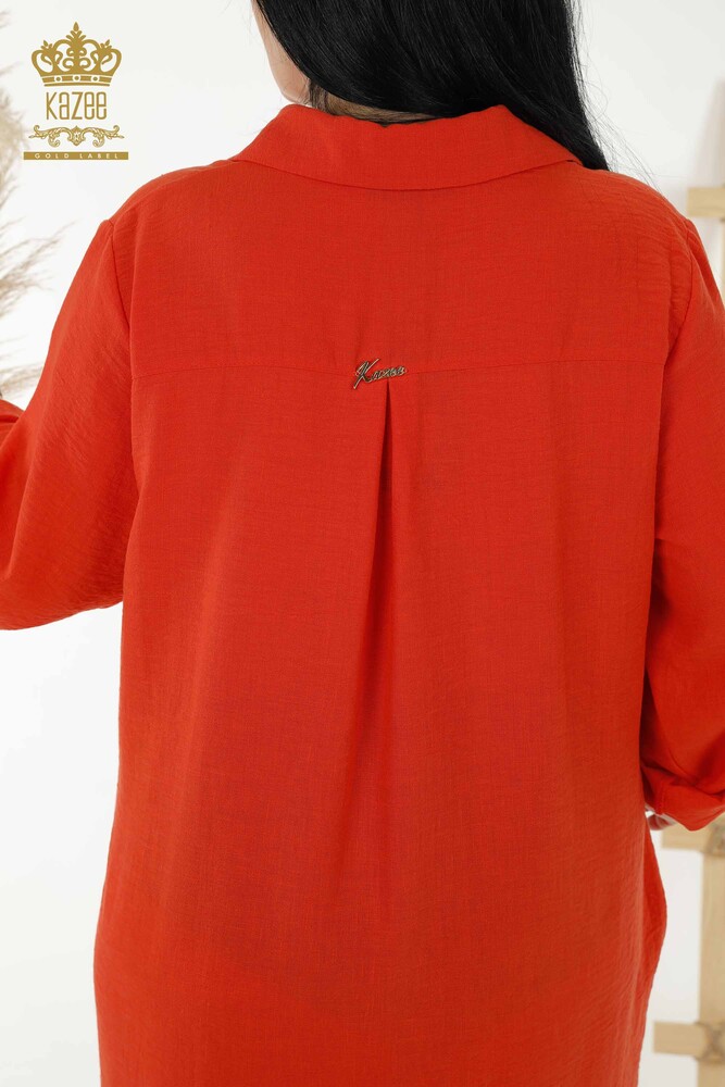 Wholesale Women's Dress - Half Button Detailed - Orange - 20385 | KAZEE - 8