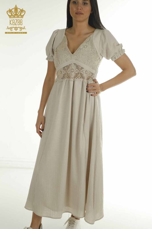 Wholesale Women's Dress Lace Detailed Beige - 2409-24043 | W