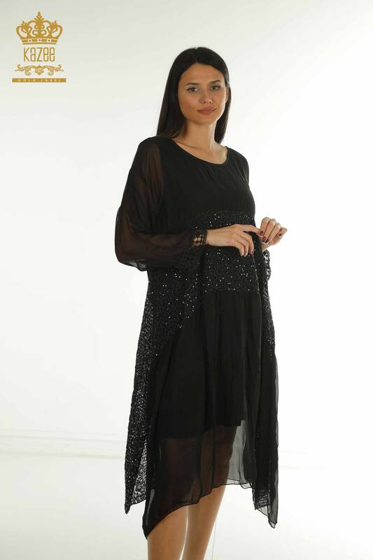 Wholesale Women's Dress - Lace Detail - Black - 2404-9796 | D