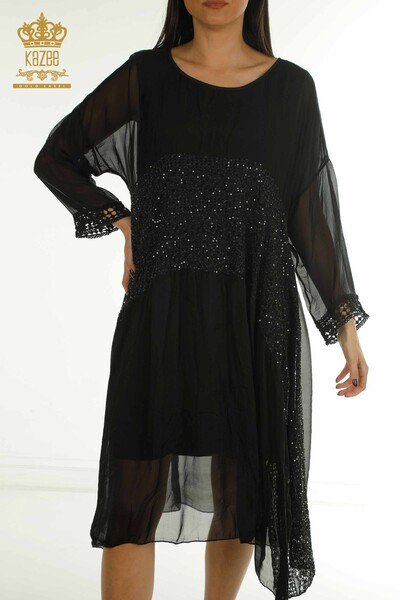 Wholesale Women's Dress - Lace Detail - Black - 2404-9796 | D - Thumbnail