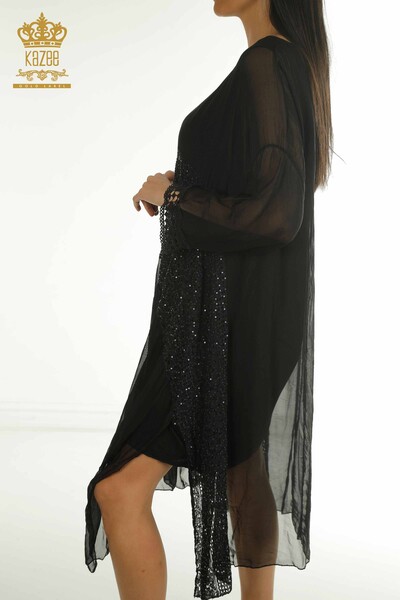 Wholesale Women's Dress - Lace Detail - Black - 2404-9796 | D - Thumbnail