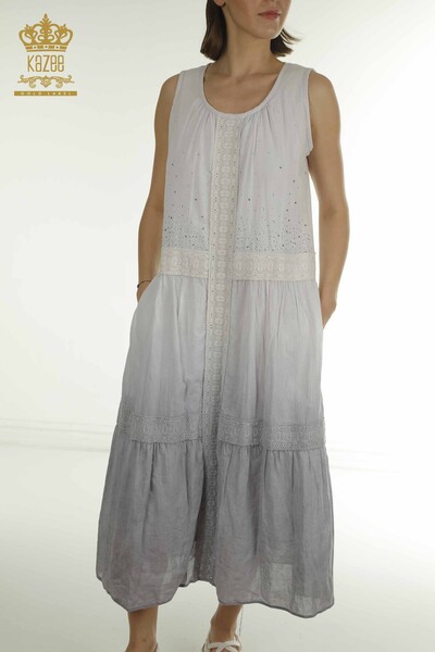 Wholesale Women's Dress - Lace Detailed - Gray - 20305 | KAZEE - Thumbnail (2)