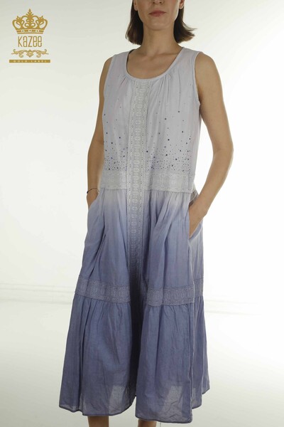 Wholesale Women's Dress - Lace Detailed - Indigo - 20305 | KAZEE - Thumbnail (2)