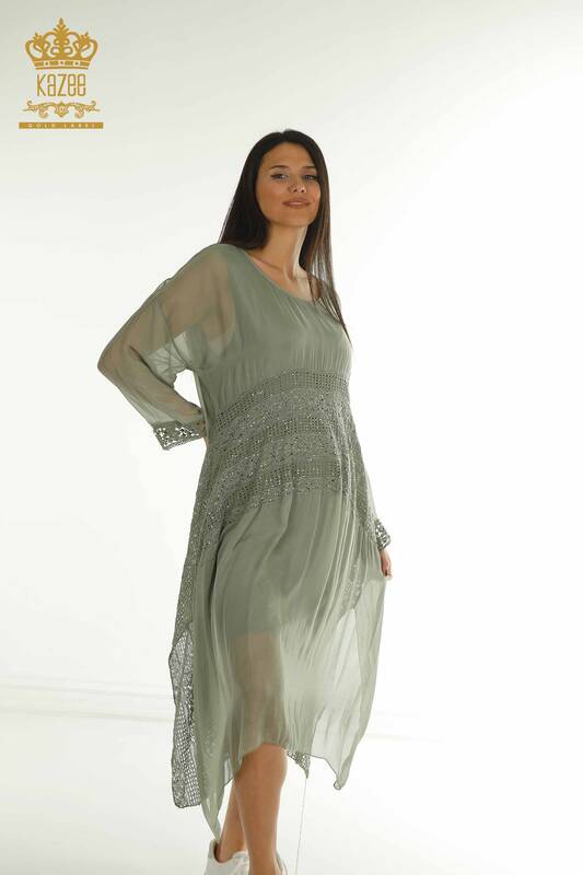 Wholesale Women's Dress - Lace Detailed - Khaki - 2404-9796 | D