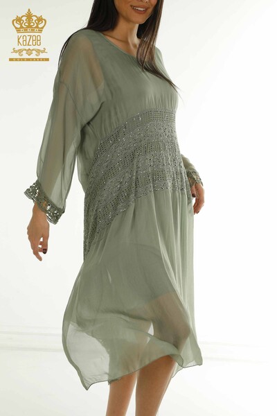 Wholesale Women's Dress - Lace Detailed - Khaki - 2404-9796 | D - Thumbnail