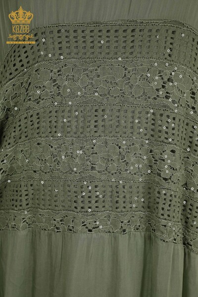 Wholesale Women's Dress - Lace Detailed - Khaki - 2404-9796 | D - Thumbnail
