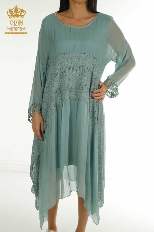 Wholesale Women's Dress - Lace Detailed - Mint - 2404-9796 | D