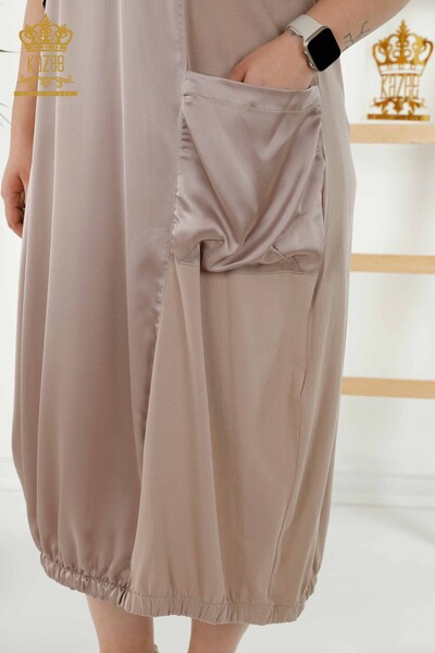 Wholesale Women's Dress - Leather Detailed - Pockets - Beige - 20323 | KAZEE - Thumbnail