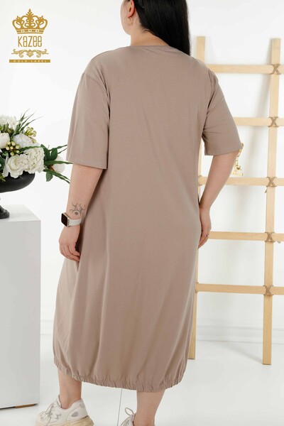 Wholesale Women's Dress - Leather Detailed - Pockets - Beige - 20323 | KAZEE - Thumbnail