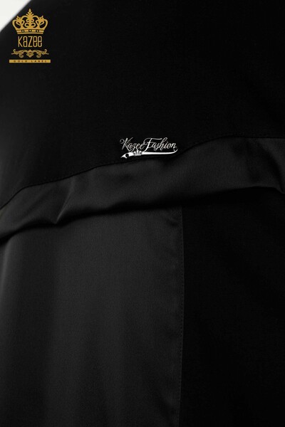 Wholesale Women's Dress - Leather Detailed - Pocket - Black - 20323 | KAZEE - Thumbnail