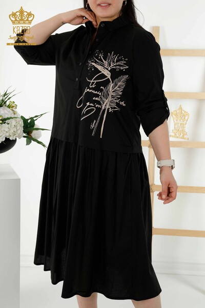 Wholesale Women's Dress Patterned Button Detailed - Black - 20324 | KAZEE - Thumbnail
